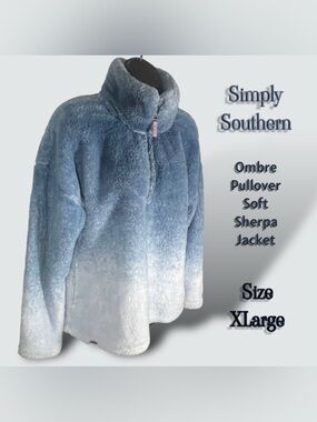 Simply Southern Ombre Pullover Soft Sherpa Jacket Ice Blue Size XL Runs Small